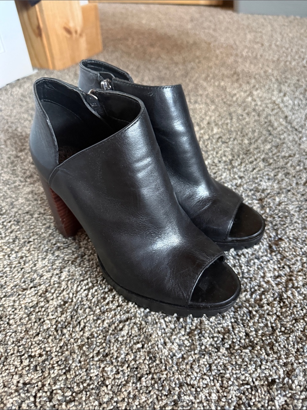 Vince Camuto Black Leather Peep-Toe Ankle Booties
